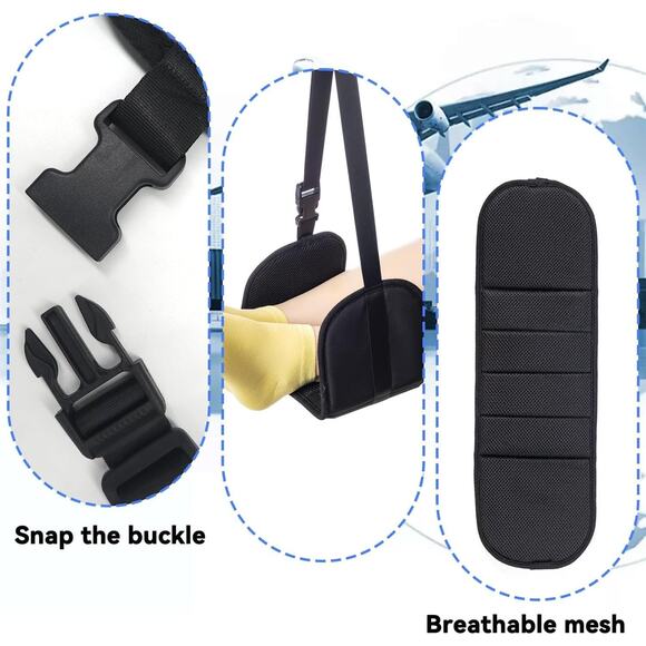 Foot Hammock for Travel Relax Adjustable Airplane mesh Footrest Hammock Portable - Picture 4 of 7